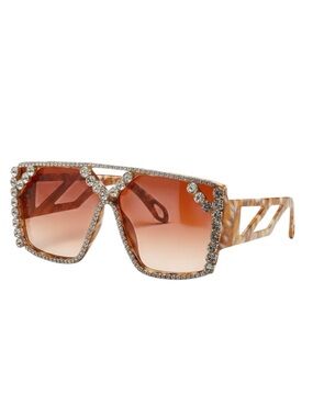 NEW Oversized Rhinestone Square Sunglasses UV400 Tortoise